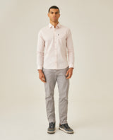 Mens Shirt Long Sleeve Slim Fit Open Collar Poplin Cotton Lycra Subtle Horizontal Ribs Woven Label - Pink 63_611H000_ROS132805_4