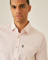 Mens Shirt Long Sleeve Slim Fit Open Collar Poplin Cotton Lycra Subtle Horizontal Ribs Woven Label - Pink 63_611H000_ROS132805_5