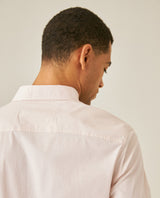 Mens Shirt Long Sleeve Slim Fit Open Collar Poplin Cotton Lycra Subtle Horizontal Ribs Woven Label - Pink 63_611H000_ROS132805_7