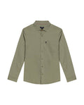 Mens Shirt Long Sleeve Slim Fit Open Collar Poplin Cotton Lycra Subtle Horizontal Ribs Woven Label - Green 63_611H000_VER160213_3