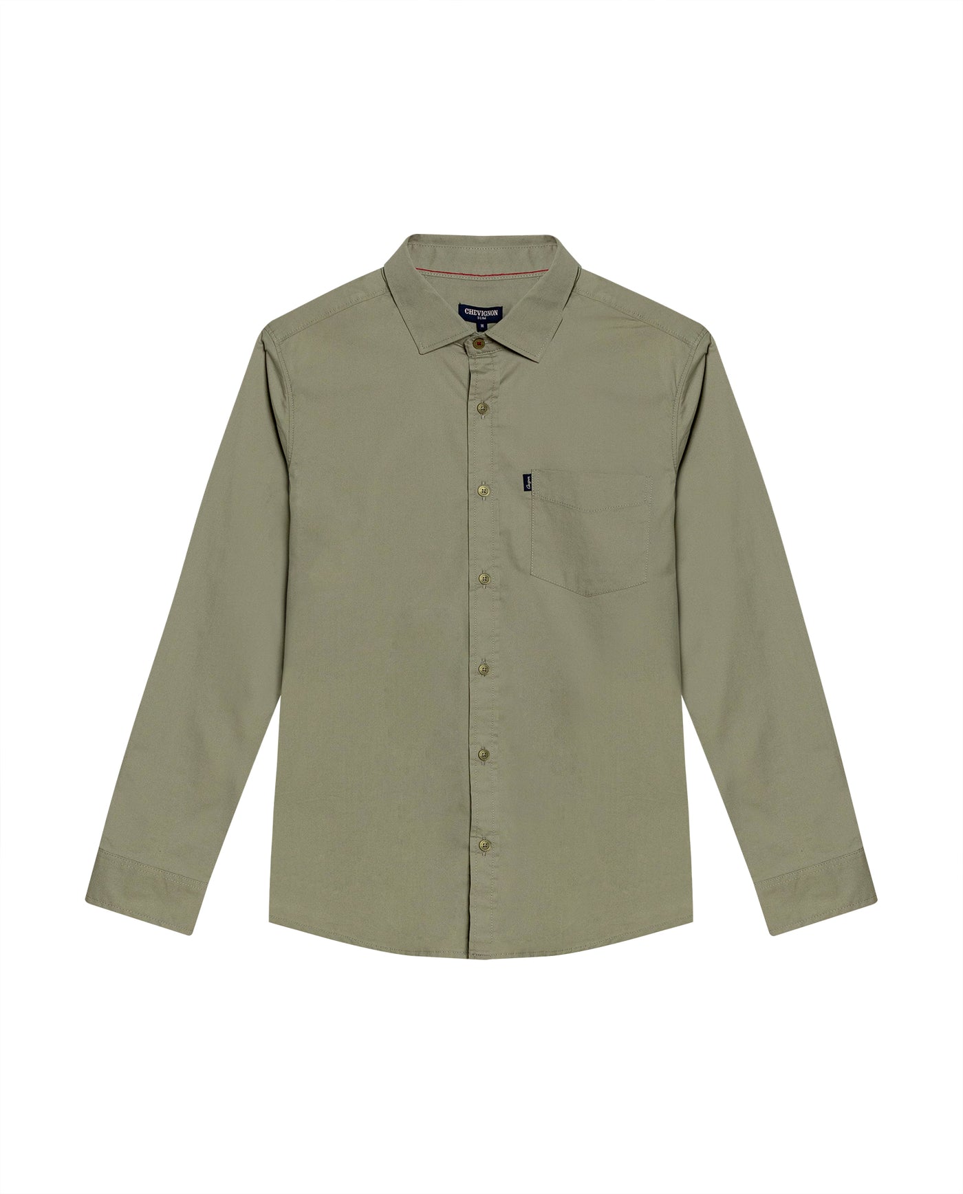 Mens Shirt Long Sleeve Slim Fit Open Collar Poplin Cotton Lycra Subtle Horizontal Ribs Woven Label - Green 63_611H000_VER160213_3