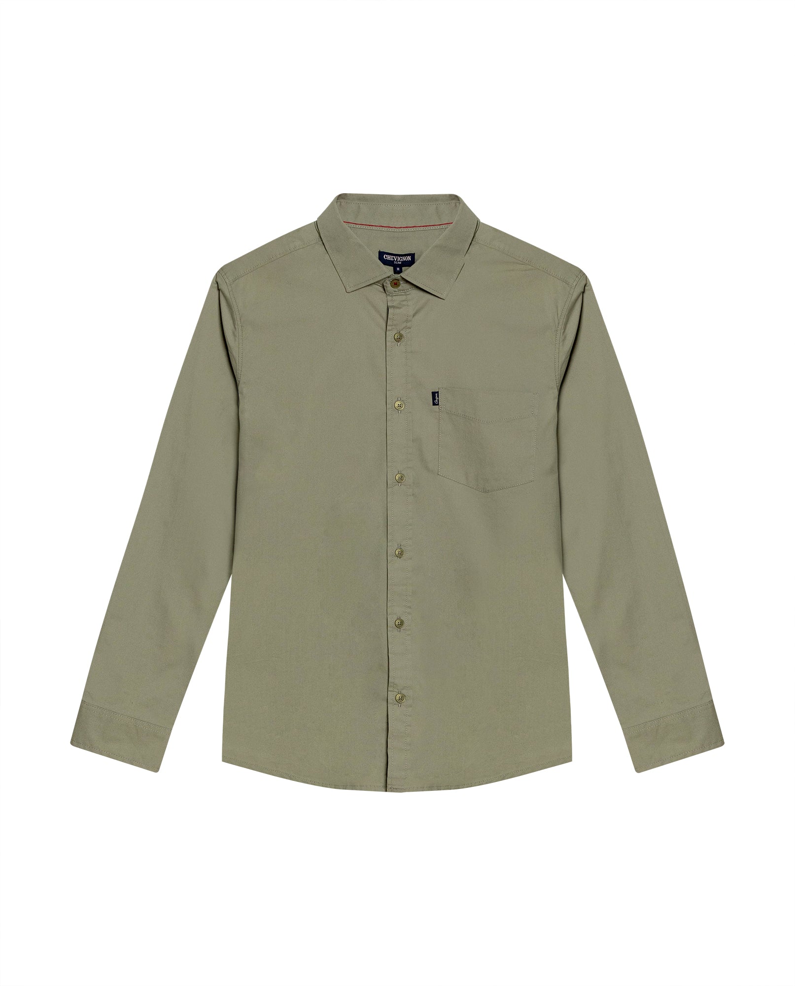 Mens Shirt Long Sleeve Slim Fit Open Collar Poplin Cotton Lycra Subtle Horizontal Ribs Woven Label - Green 63_611H000_VER160213_3