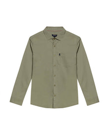 Mens Shirt Long Sleeve Slim Fit Open Collar Poplin Cotton Lycra Subtle Horizontal Ribs Woven Label - Green 63_611H000_VER160213_3