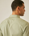 Mens Shirt Long Sleeve Slim Fit Open Collar Poplin Cotton Lycra Subtle Horizontal Ribs Woven Label - Green 63_611H000_VER160213_7
