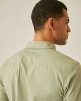 Mens Shirt Long Sleeve Slim Fit Open Collar Poplin Cotton Lycra Subtle Horizontal Ribs Woven Label - Green 63_611H000_VER160213_7