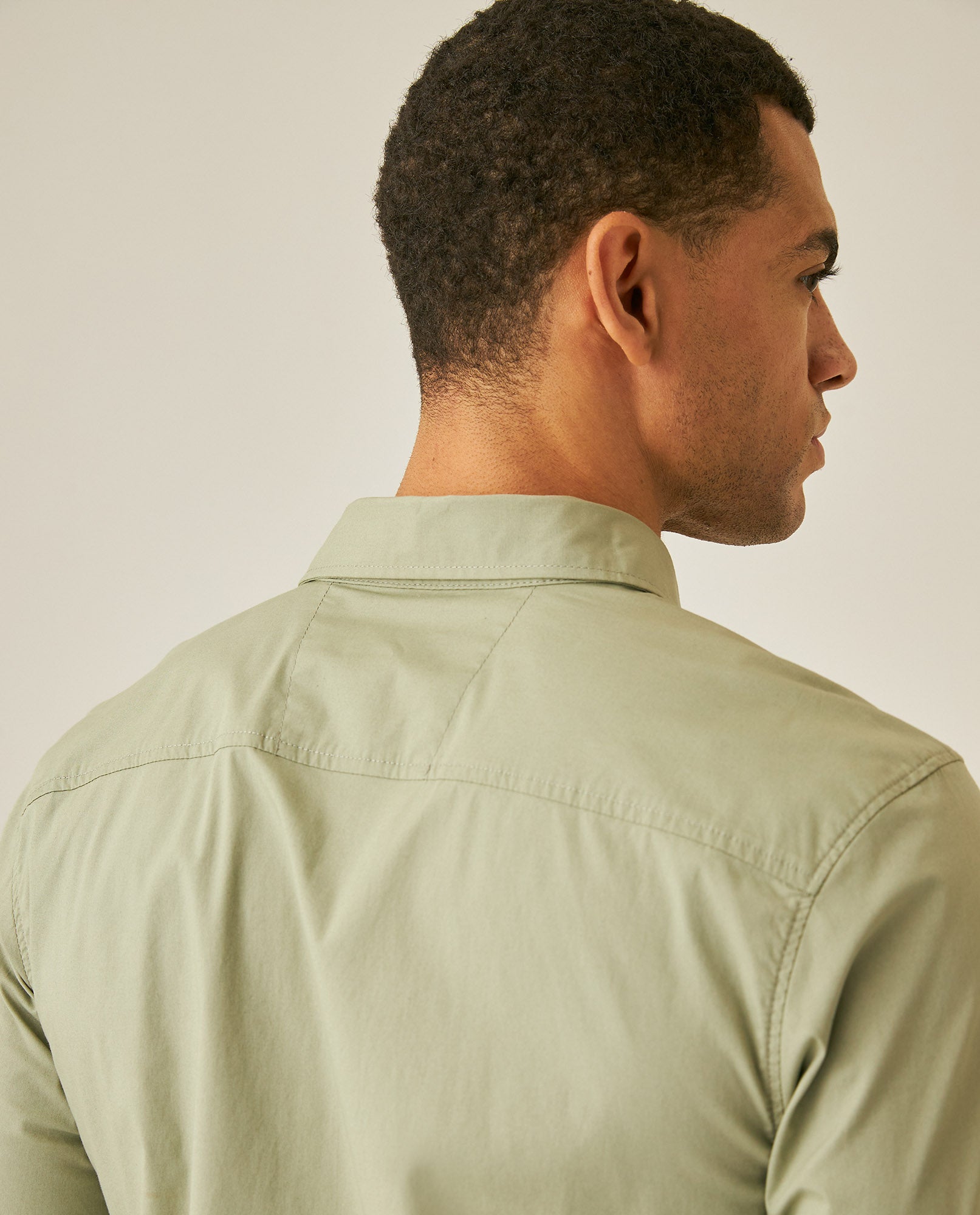 Mens Shirt Long Sleeve Slim Fit Open Collar Poplin Cotton Lycra Subtle Horizontal Ribs Woven Label - Green 63_611H000_VER160213_7