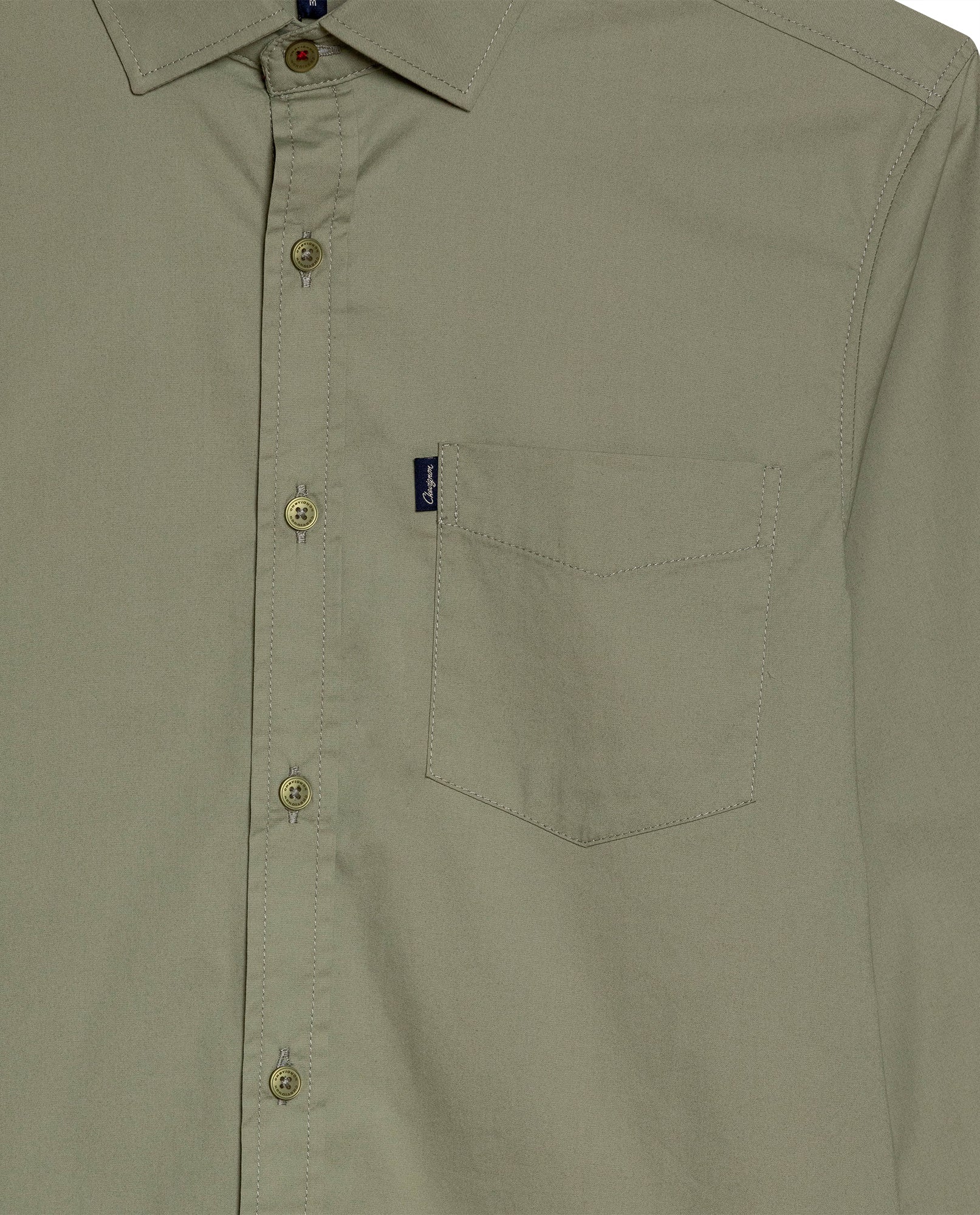 Mens Shirt Long Sleeve Slim Fit Open Collar Poplin Cotton Lycra Subtle Horizontal Ribs Woven Label - Green 63_611H000_VER160213_8