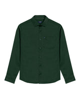 Mens Shirt Long Sleeve Slim Fit Open Collar Poplin Cotton Lycra Subtle Horizontal Ribs Woven Label - Green 63_611H000_VER195914_3