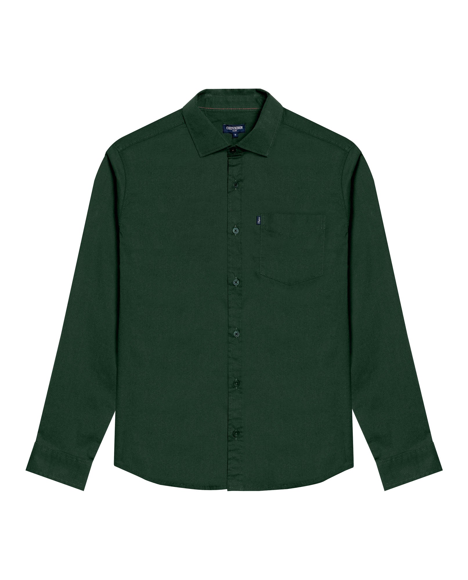 Mens Shirt Long Sleeve Slim Fit Open Collar Poplin Cotton Lycra Subtle Horizontal Ribs Woven Label - Green 63_611H000_VER195914_3
