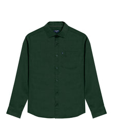 Mens Shirt Long Sleeve Slim Fit Open Collar Poplin Cotton Lycra Subtle Horizontal Ribs Woven Label - Green 63_611H000_VER195914_3
