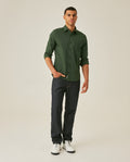 Mens Shirt Long Sleeve Slim Fit Open Collar Poplin Cotton Lycra Subtle Horizontal Ribs Woven Label - Green 63_611H000_VER195914_4