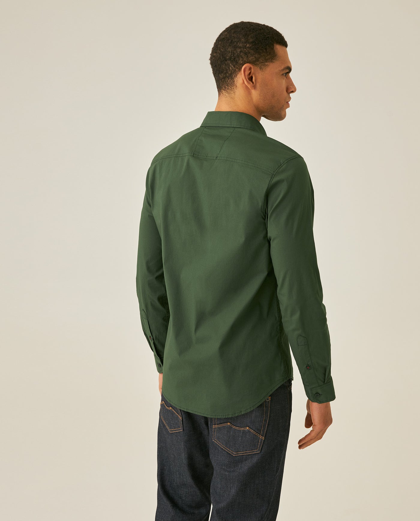 Mens Shirt Long Sleeve Slim Fit Open Collar Poplin Cotton Lycra Subtle Horizontal Ribs Woven Label - Green 63_611H000_VER195914_6