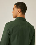 Mens Shirt Long Sleeve Slim Fit Open Collar Poplin Cotton Lycra Subtle Horizontal Ribs Woven Label - Green 63_611H000_VER195914_7