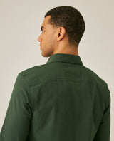 Mens Shirt Long Sleeve Slim Fit Open Collar Poplin Cotton Lycra Subtle Horizontal Ribs Woven Label - Green 63_611H000_VER195914_7