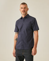 Mens Shirt Short Sleeve Slim Fit Spread Collar Poplin Cotton Lycra Woven Pocket Label - Blue 63_611H001_AZU193924_0