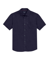 Mens Shirt Short Sleeve Slim Fit Spread Collar Poplin Cotton Lycra Woven Pocket Label - Blue 63_611H001_AZU193924_3
