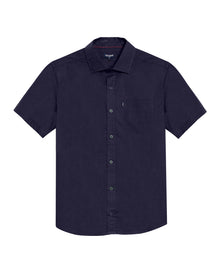 Mens Shirt Short Sleeve Slim Fit Spread Collar Poplin Cotton Lycra Woven Pocket Label - Blue 63_611H001_AZU193924_3