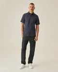 Mens Shirt Short Sleeve Slim Fit Spread Collar Poplin Cotton Lycra Woven Pocket Label - Blue 63_611H001_AZU193924_4