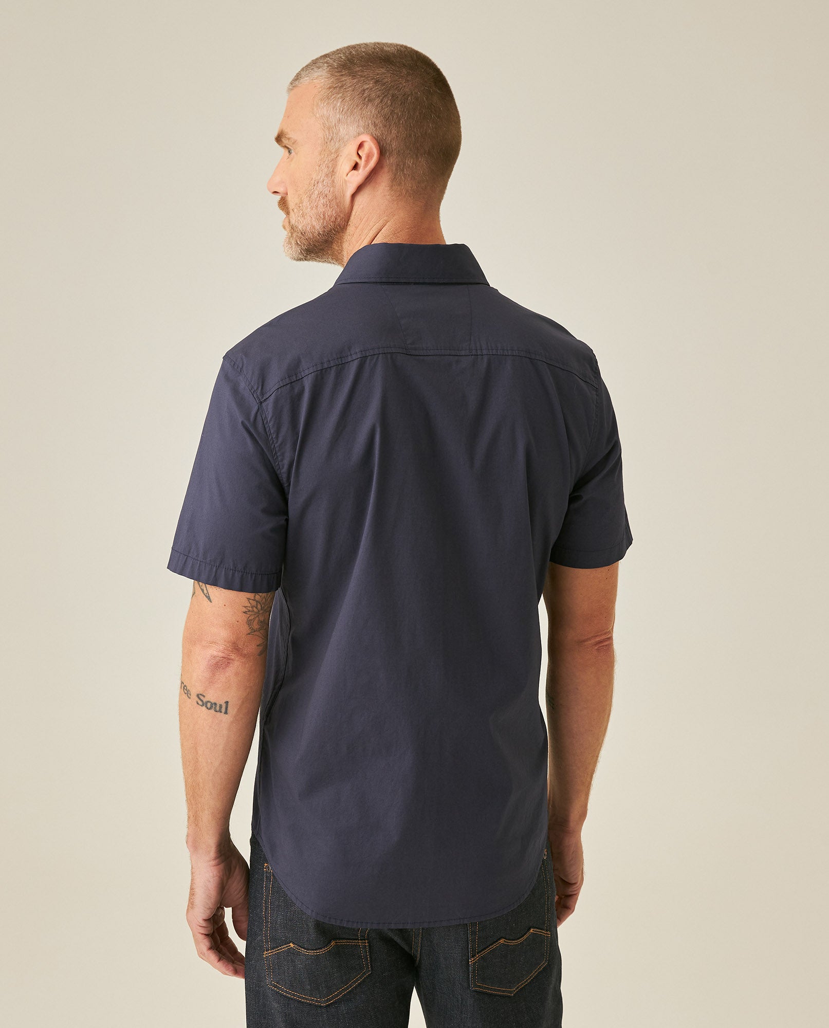 Mens Shirt Short Sleeve Slim Fit Spread Collar Poplin Cotton Lycra Woven Pocket Label - Blue 63_611H001_AZU193924_6