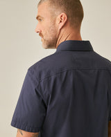 Mens Shirt Short Sleeve Slim Fit Spread Collar Poplin Cotton Lycra Woven Pocket Label - Blue 63_611H001_AZU193924_7