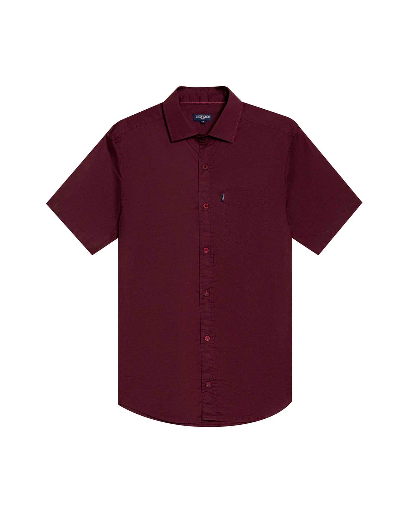 Mens Shirt Short Sleeve Slim Fit Spread Collar Poplin Cotton Lycra Woven Pocket Label - Red 63_611H001_ROJ191528_3