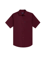 Mens Shirt Short Sleeve Slim Fit Spread Collar Poplin Cotton Lycra Woven Pocket Label - Red 63_611H001_ROJ191528_3