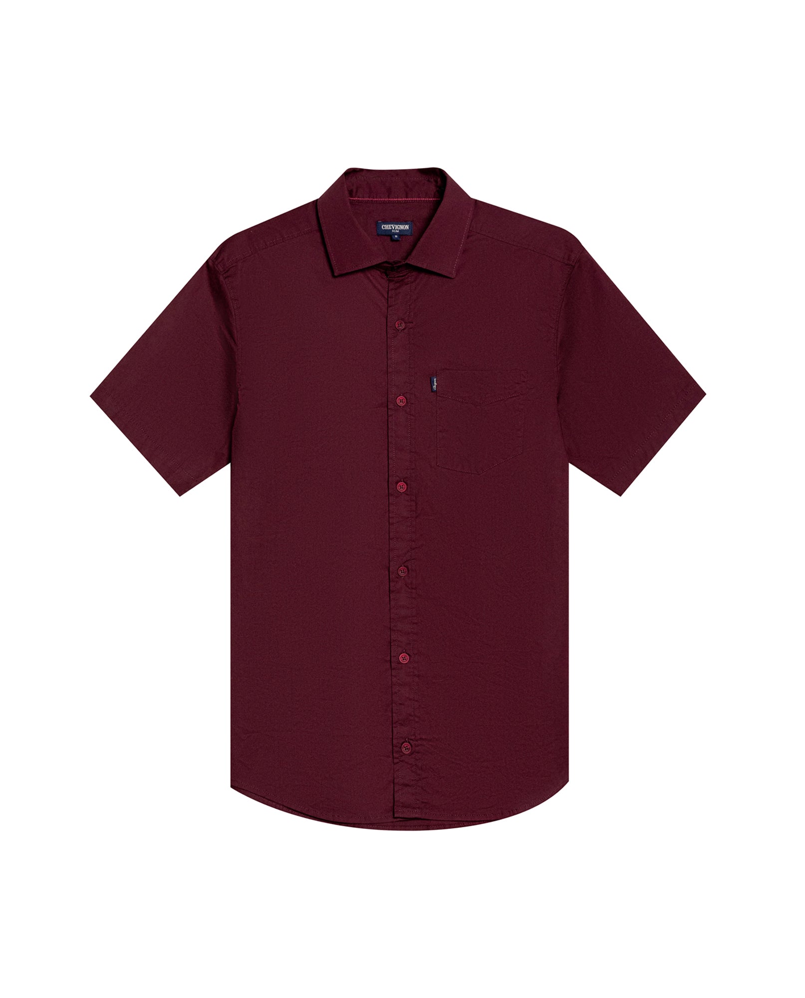 Mens Shirt Short Sleeve Slim Fit Spread Collar Poplin Cotton Lycra Woven Pocket Label - Red 63_611H001_ROJ191528_3