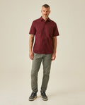 Mens Shirt Short Sleeve Slim Fit Spread Collar Poplin Cotton Lycra Woven Pocket Label - Red 63_611H001_ROJ191528_4
