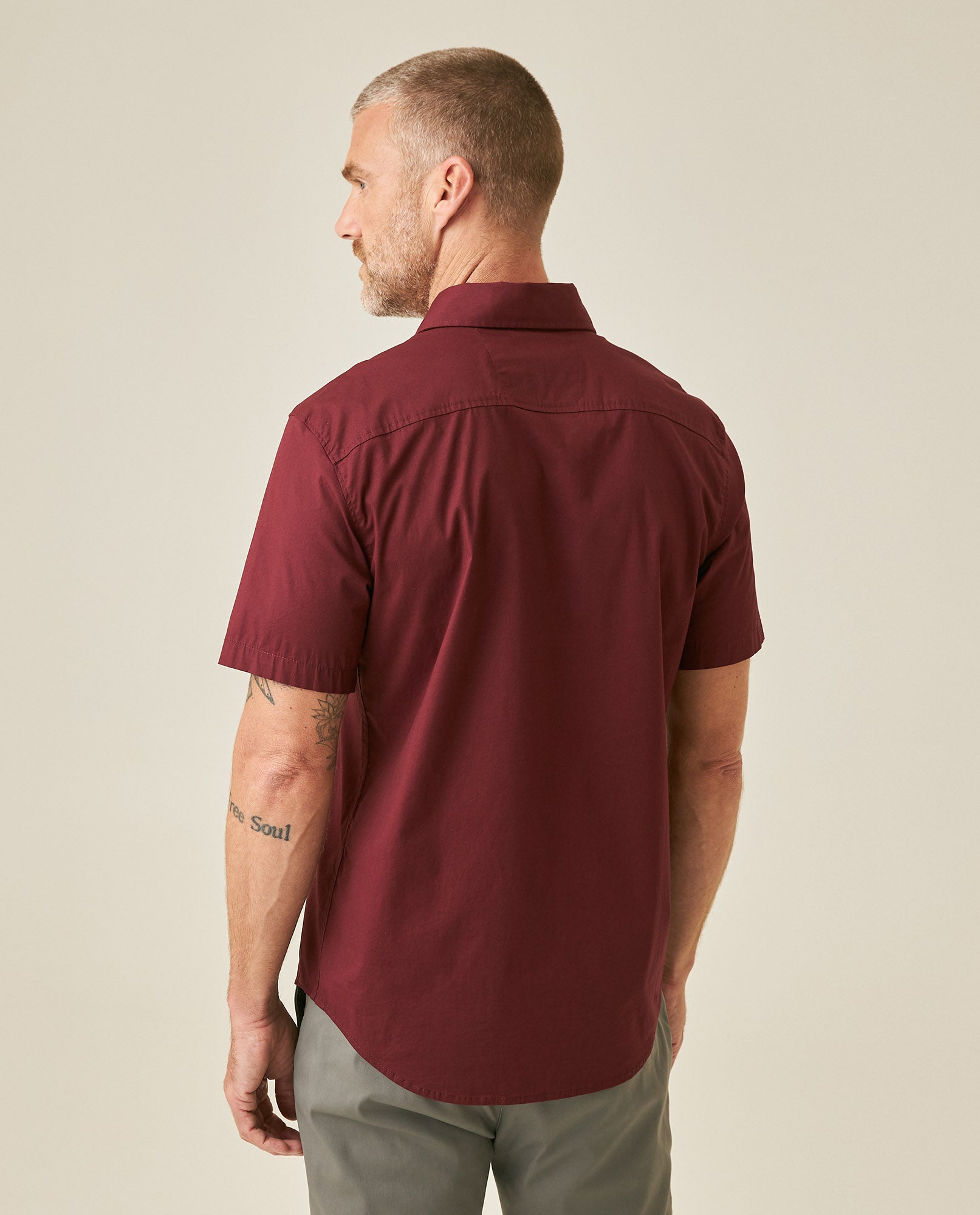 Mens Shirt Short Sleeve Slim Fit Spread Collar Poplin Cotton Lycra Woven Pocket Label - Red 63_611H001_ROJ191528_6