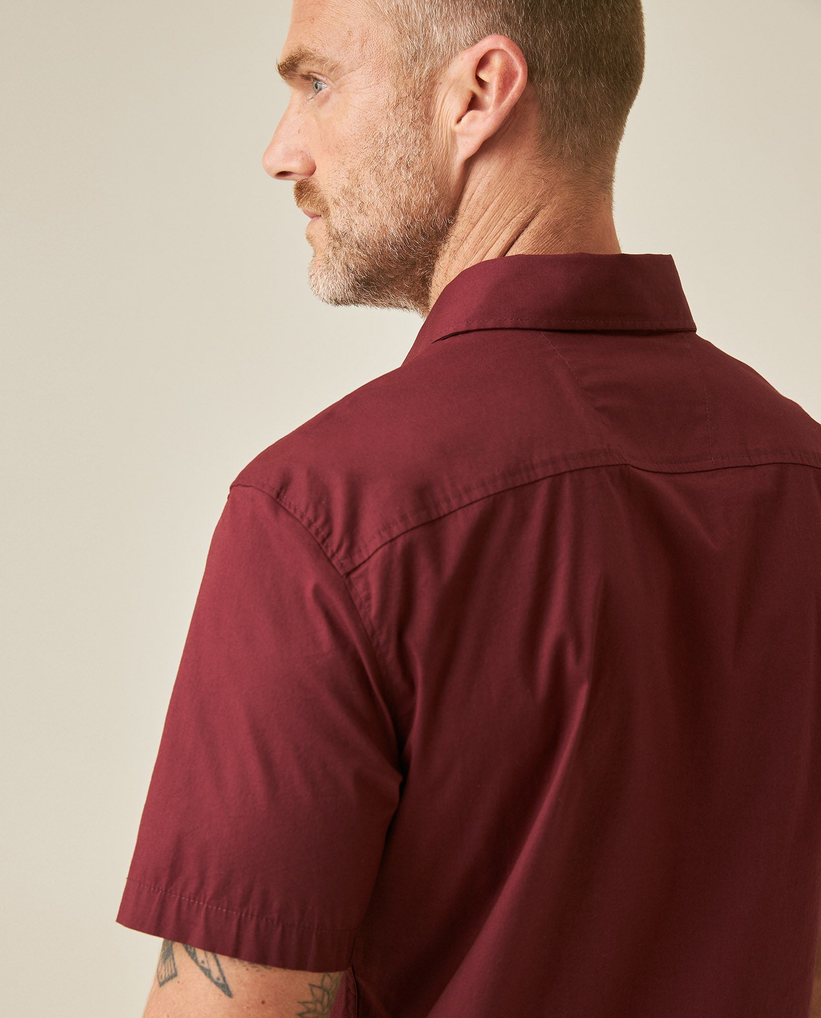 Mens Shirt Short Sleeve Slim Fit Spread Collar Poplin Cotton Lycra Woven Pocket Label - Red 63_611H001_ROJ191528_7