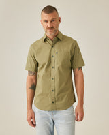 Mens Shirt Short Sleeve Slim Fit Spread Collar Poplin Cotton Lycra Woven Pocket Label - Green 63_611H001_VER170115_0
