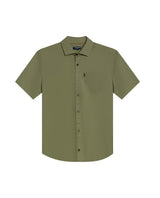 Mens Shirt Short Sleeve Slim Fit Spread Collar Poplin Cotton Lycra Woven Pocket Label - Green 63_611H001_VER170115_3