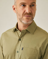 Mens Shirt Short Sleeve Slim Fit Spread Collar Poplin Cotton Lycra Woven Pocket Label - Green 63_611H001_VER170115_5