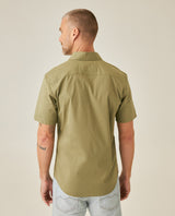 Mens Shirt Short Sleeve Slim Fit Spread Collar Poplin Cotton Lycra Woven Pocket Label - Green 63_611H001_VER170115_6