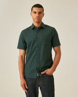 Mens Shirt Short Sleeve Slim Fit Spread Collar Poplin Cotton Lycra Woven Pocket Label - Green 63_611H001_VER195212_0