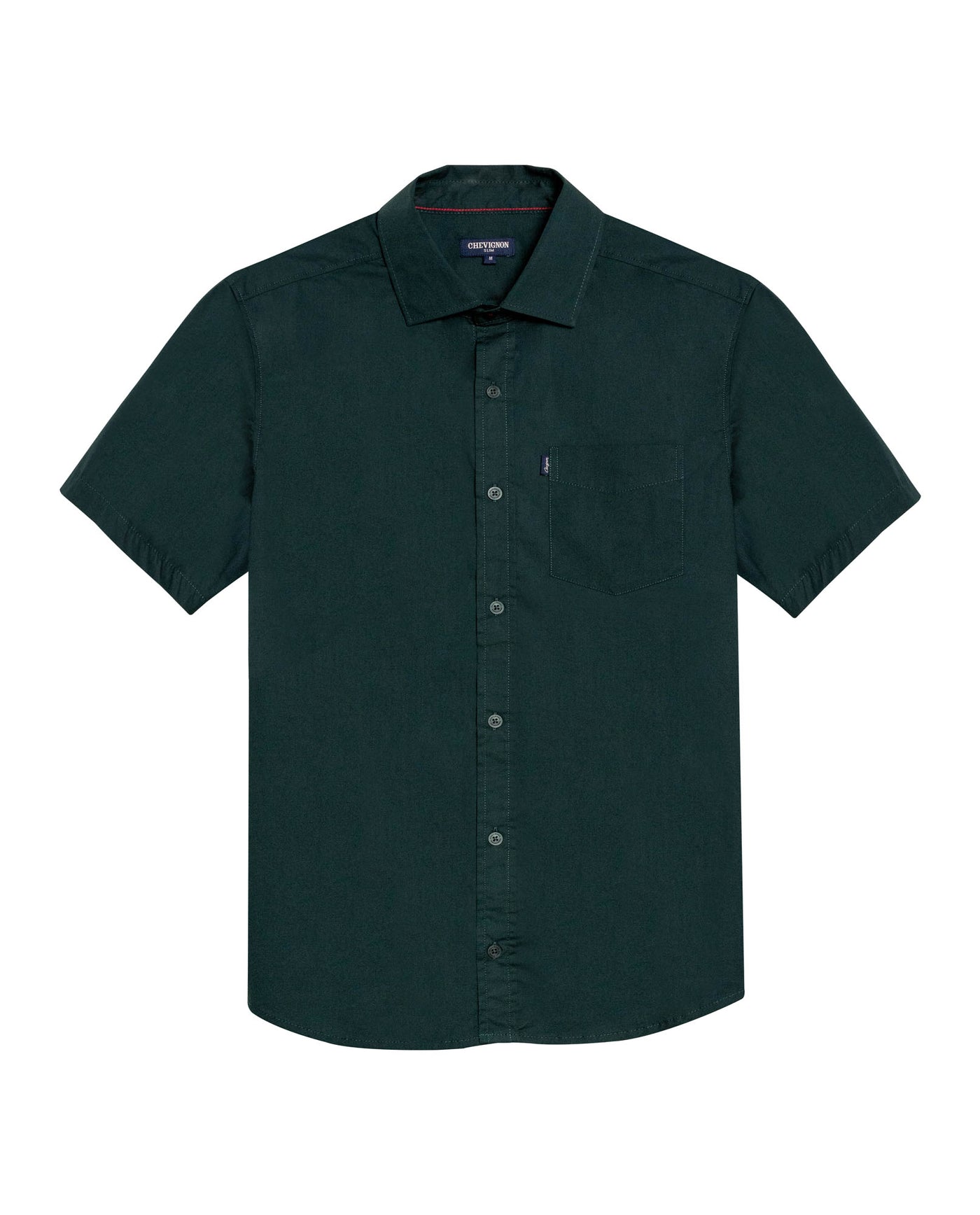Mens Shirt Short Sleeve Slim Fit Spread Collar Poplin Cotton Lycra Woven Pocket Label - Green 63_611H001_VER195212_3