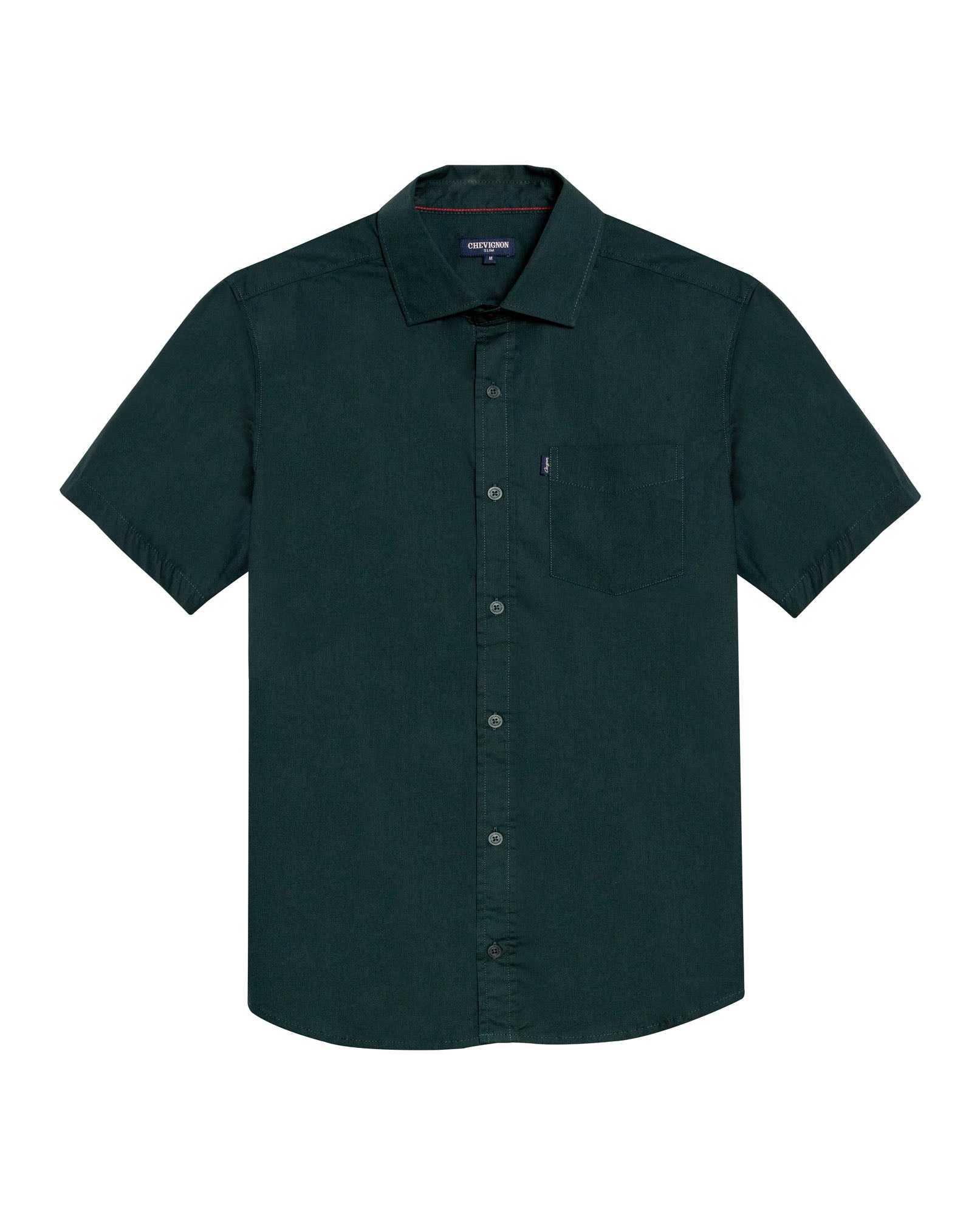 Mens Shirt Short Sleeve Slim Fit Spread Collar Poplin Cotton Lycra Woven Pocket Label - Green 63_611H001_VER195212_3