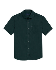 Mens Shirt Short Sleeve Slim Fit Spread Collar Poplin Cotton Lycra Woven Pocket Label - Green 63_611H001_VER195212_3