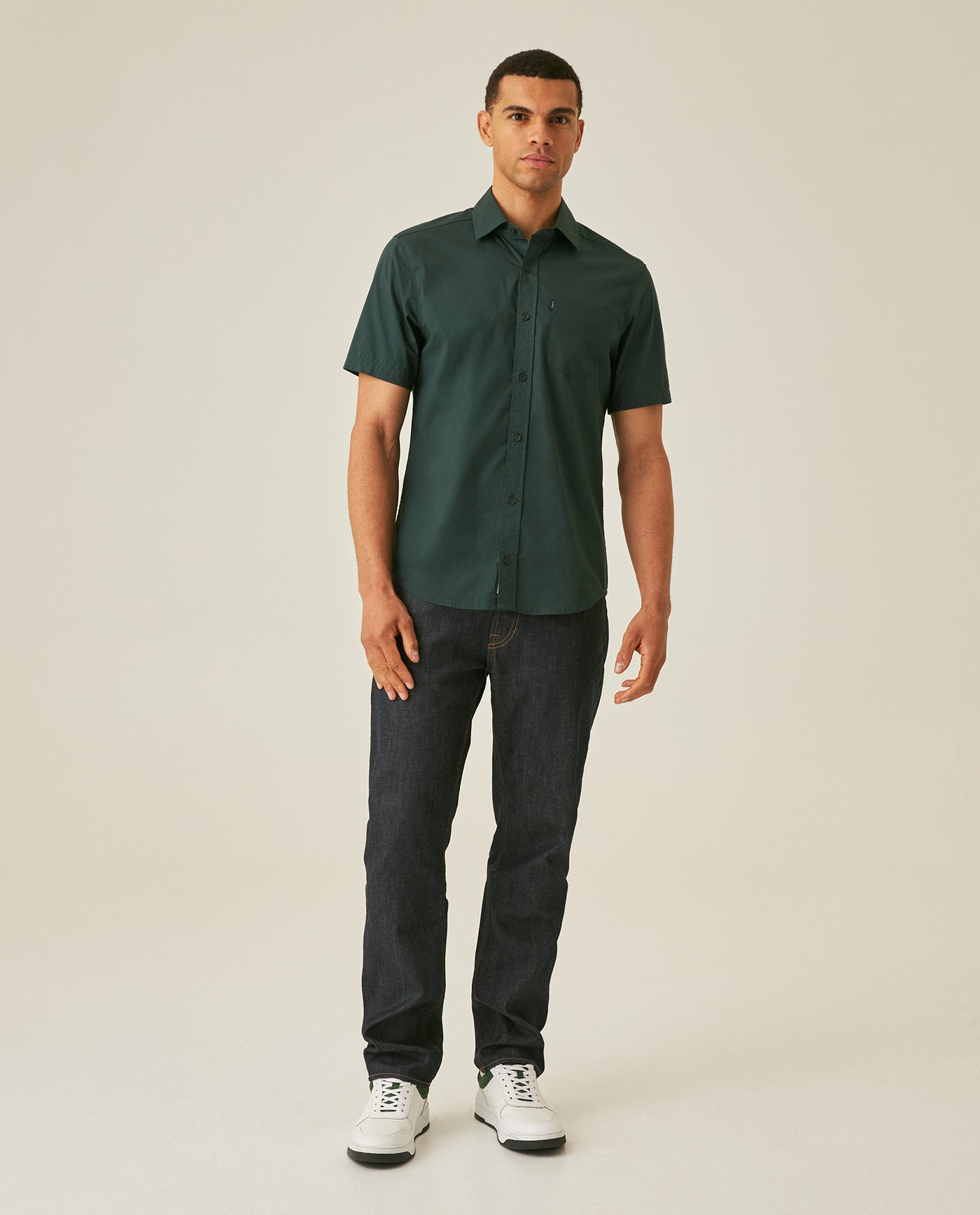 Mens Shirt Short Sleeve Slim Fit Spread Collar Poplin Cotton Lycra Woven Pocket Label - Green 63_611H001_VER195212_4