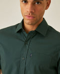 Mens Shirt Short Sleeve Slim Fit Spread Collar Poplin Cotton Lycra Woven Pocket Label - Green 63_611H001_VER195212_5