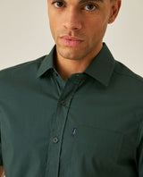Mens Shirt Short Sleeve Slim Fit Spread Collar Poplin Cotton Lycra Woven Pocket Label - Green 63_611H001_VER195212_5