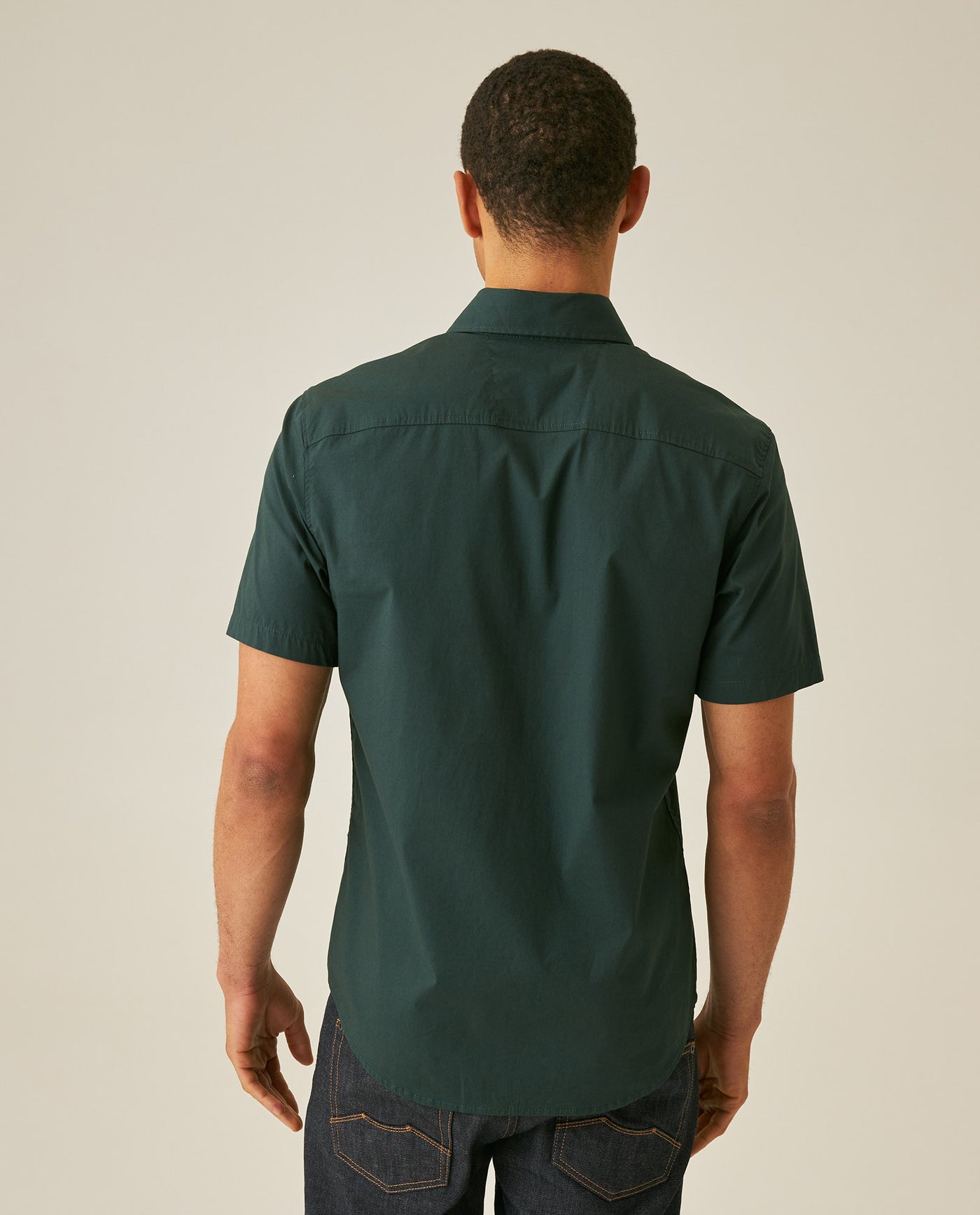 Mens Shirt Short Sleeve Slim Fit Spread Collar Poplin Cotton Lycra Woven Pocket Label - Green 63_611H001_VER195212_6