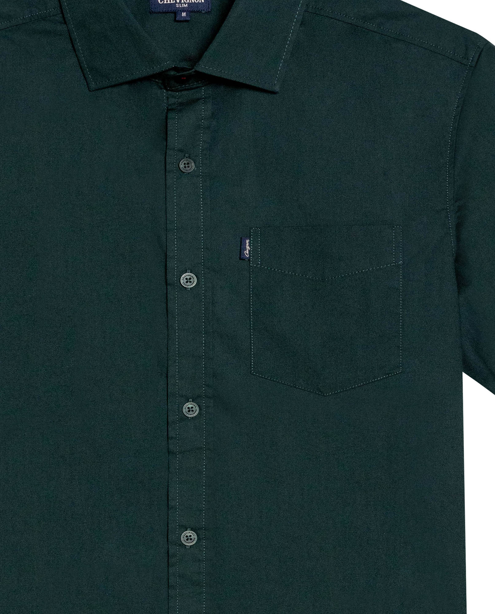 Mens Shirt Short Sleeve Slim Fit Spread Collar Poplin Cotton Lycra Woven Pocket Label - Green 63_611H001_VER195212_8