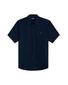 Mens Shirt Short Sleeve Slim Fit Twill Cotton Tone on Tone Duck Embroidery Marked Buttons - Blue 63_611H002_AZU193924_3