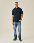 Mens Shirt Short Sleeve Slim Fit Twill Cotton Tone on Tone Duck Embroidery Marked Buttons - Blue 63_611H002_AZU193924_4