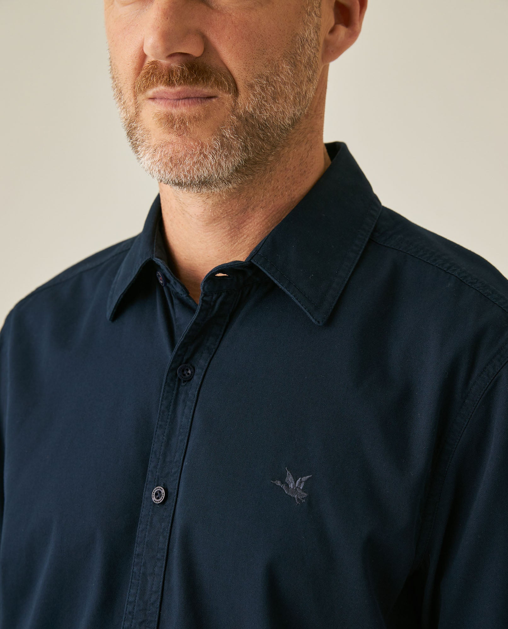 Mens Shirt Short Sleeve Slim Fit Twill Cotton Tone on Tone Duck Embroidery Marked Buttons - Blue 63_611H002_AZU193924_5