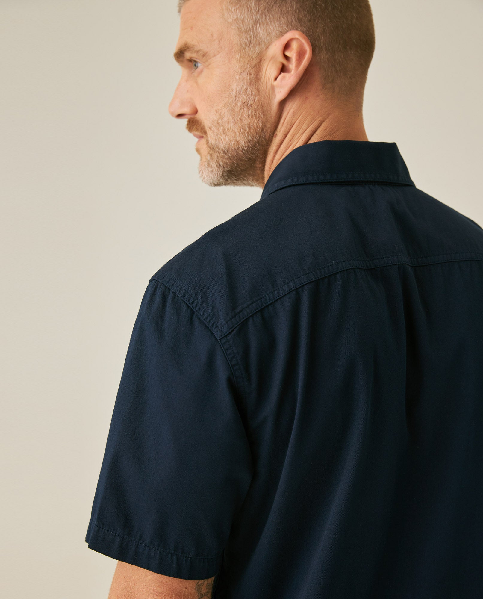 Mens Shirt Short Sleeve Slim Fit Twill Cotton Tone on Tone Duck Embroidery Marked Buttons - Blue 63_611H002_AZU193924_7