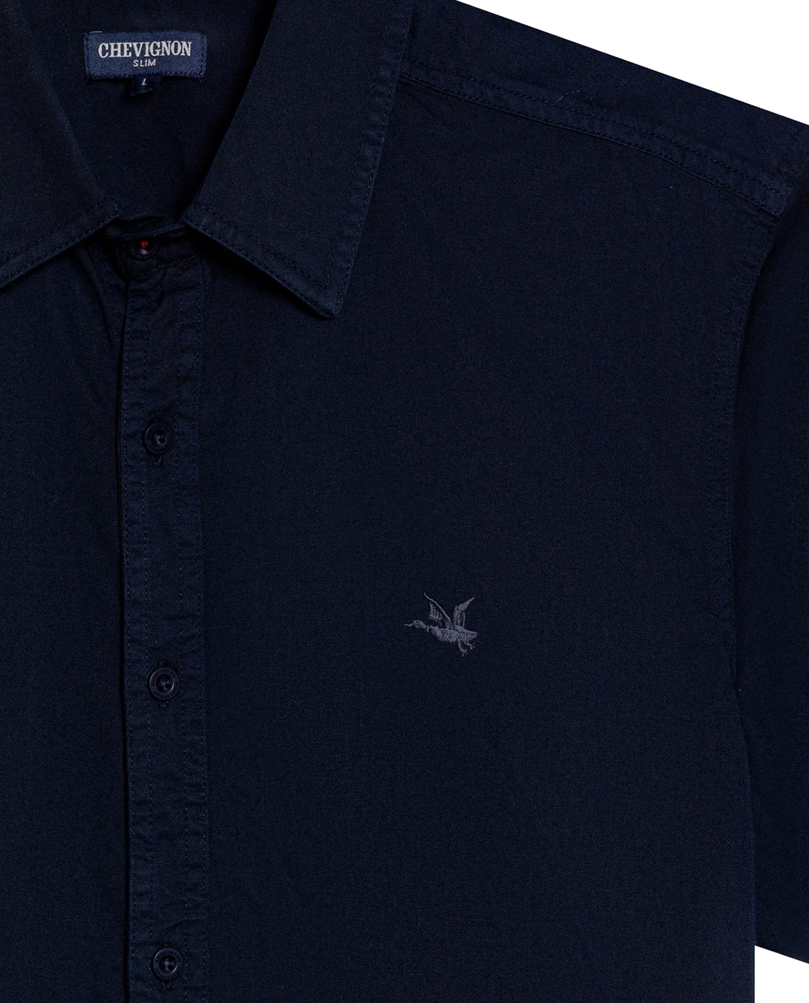 Mens Shirt Short Sleeve Slim Fit Twill Cotton Tone on Tone Duck Embroidery Marked Buttons - Blue 63_611H002_AZU193924_8