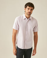 Mens Shirt Short Sleeve Slim Fit Twill Cotton Tone on Tone Duck Embroidery Marked Buttons - Purple 63_611H002_MOR133802_0