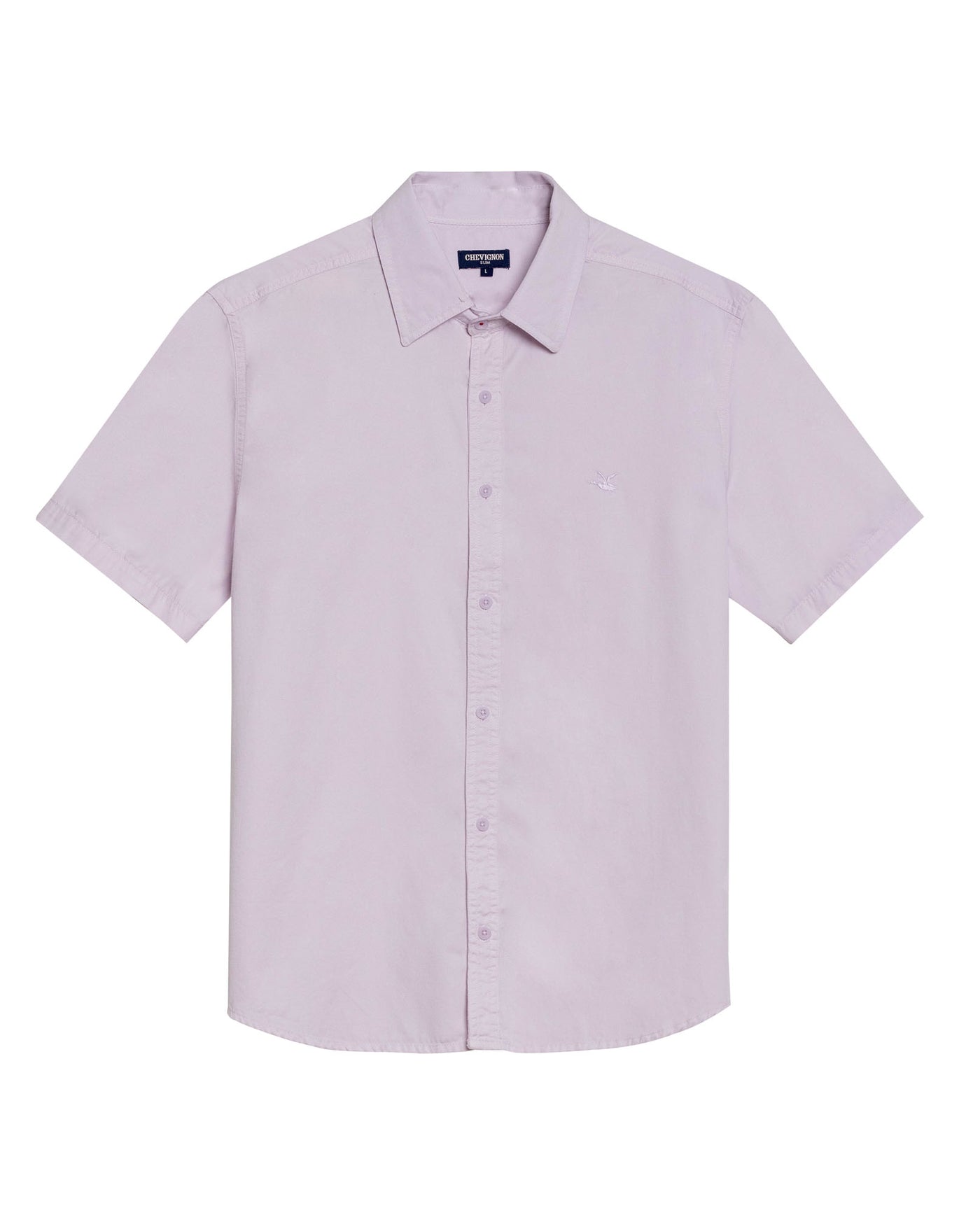 Mens Shirt Short Sleeve Slim Fit Twill Cotton Tone on Tone Duck Embroidery Marked Buttons - Purple 63_611H002_MOR133802_3